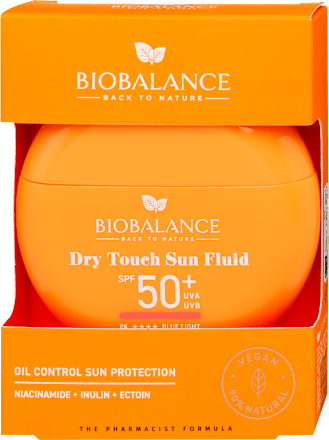 Dry Touch faggyútermelést szabályozó vízálló fényvédő fluid arcra SPF50+ BIOBALANCE
