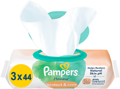 Vlhčené utierky protect & care - 3 x 44 Pampers Harmonie