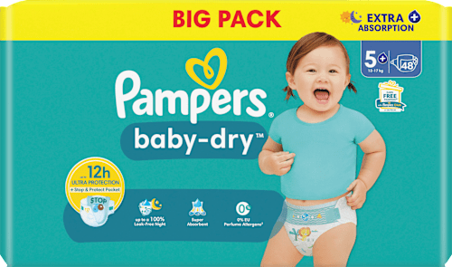 Windeln Baby Dry Gr.5+ Junior Plus (12-17kg), Big Pack Pampers