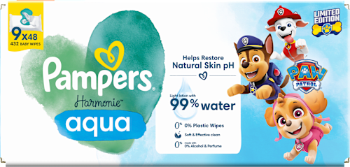 aqua Paw Patrol vlažne maramice, 9 x 48 kom. Pampers Harmonie