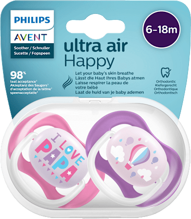 Schnuller ultra air happy Silikon, pink/lila, 6-18 Monate PHILIPS AVENT