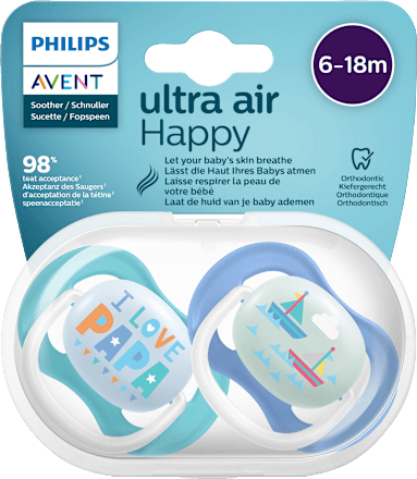 Schnuller ultra air happy Silikon, blau/weiß, 6-18 Monate PHILIPS AVENT