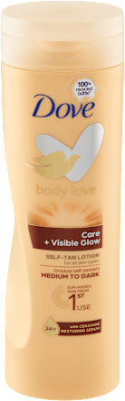 body love samoopalovací tělové mléko Care+Visible Glow Dove