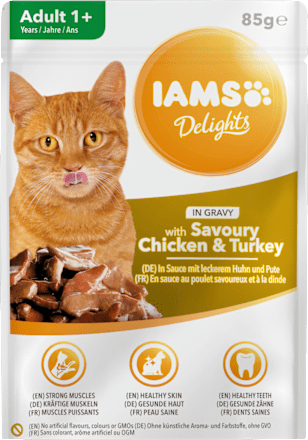 Nassfutter für Katzen mit Huhn & Pute in Sauce, Delights IAMS