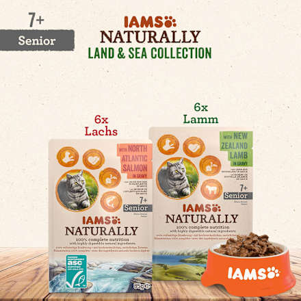 Nassfutter Katze Land & Sea Collection Naturally Mix, Senior, Multipack (12x85 g) IAMS