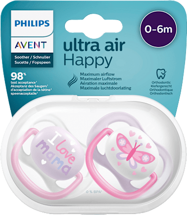 Schnuller ultra air happy Silikon, rosa/lila, 0-6 Monate PHILIPS AVENT