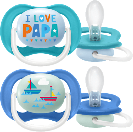 Schnuller ultra air happy Silikon, blau/weiß, 6-18 Monate PHILIPS AVENT