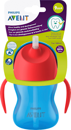 Trinkhalmbecher mit Griffen blau, ab 9. Monat, 200 ml  PHILIPS AVENT