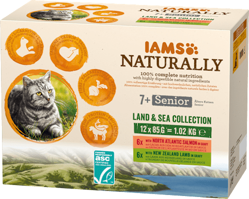 Nassfutter Katze Land & Sea Collection Naturally Mix, Senior, Multipack (12x85 g) IAMS