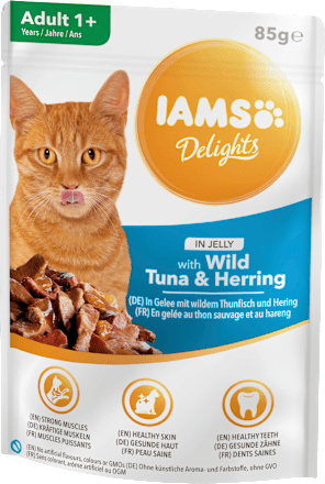 Nassfutter für Katzen mit Thunfisch & Hering in Gelee, Delights IAMS
