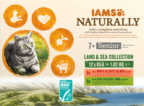 Nassfutter Katze Land & Sea Collection Naturally Mix, Senior, Multipack (12x85 g) IAMS