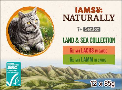 Nassfutter Katze Land & Sea Collection Naturally Mix, Senior, Multipack (12x85 g) IAMS