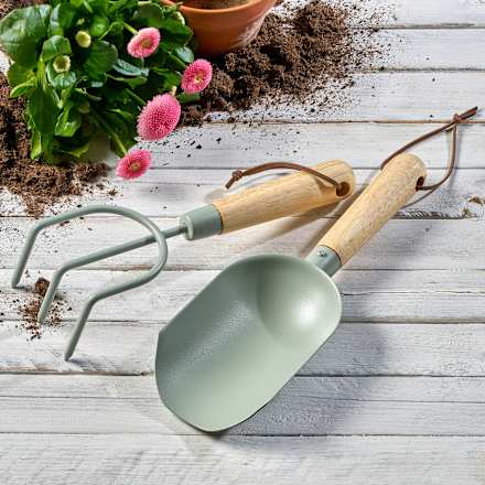 Gartengeräteset mit Holzgriff, Schaufel & Harke Dekorieren & Einrichten