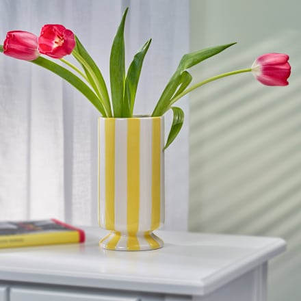 Vase aus Dolomite, gestreift, gelb (10x10x20 cm) Dekorieren & Einrichten