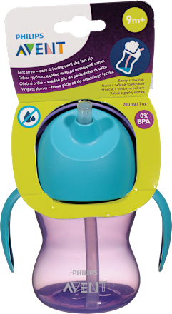 Lonček z gibljivo slamico,  9 m+, 200 ml, vijoličen PHILIPS AVENT