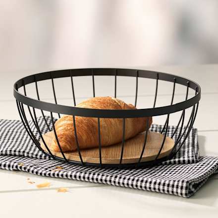 Korb aus Metall mit Holzboden, schwarz (D22cm) Dekorieren & Einrichten