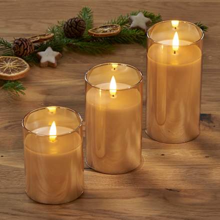 LED Stumpenkerzenset, Glas, weiß-gold (3 tlg) Dekorieren & Einrichten