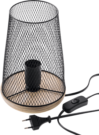 Tischleuchte aus Metall mit Holzboden, schwarz (15x23cm) Dekorieren & Einrichten