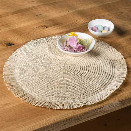 Platzset mit Fransen, rund, creme Dekorieren & Einrichten