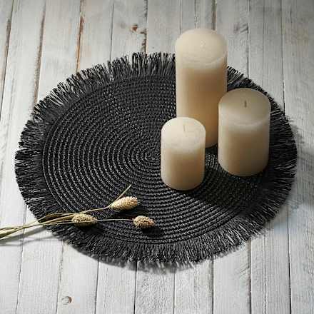 Platzset mit Fransen, rund, schwarz Dekorieren & Einrichten