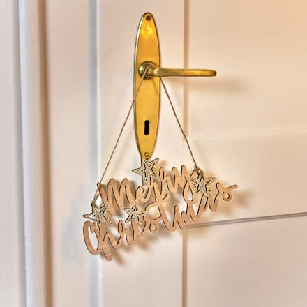 Holzschriftzug mit Sternen, natur/gold Dekorieren & Einrichten