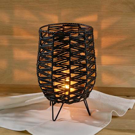 Windlicht, Kunststoffgeflecht schwarz (25,5 cm) Dekorieren & Einrichten