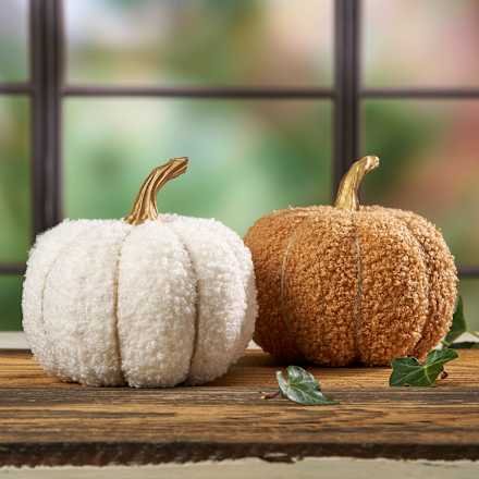 Stoffkürbis Teddyfell, beige Dekorieren & Einrichten