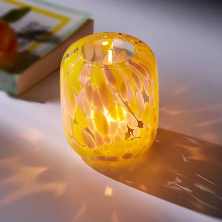 Kerzenhalter aus Glas, gesprenkelt, rosa/gelb (9x9x10 cm) Dekorieren & Einrichten