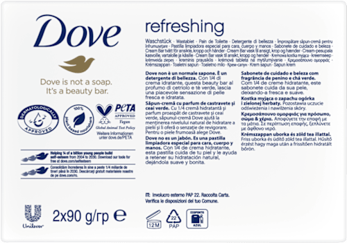 Sapone solido Refreshing al profumo di cetriolo e tè verde Dove