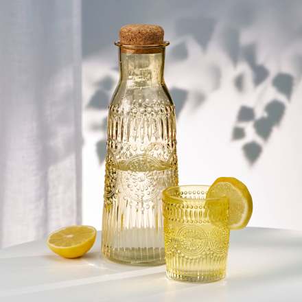 Glaskaraffe mit Schliff & Korkdeckel, gelb Dekorieren & Einrichten