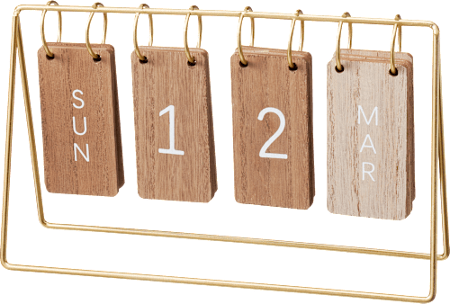 Tischkalender aus Metall/Holz, gold (24x6x14cm) keine Marke