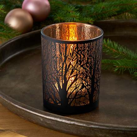 Kerzenhalter aus Glas, Bäume, schwarz-rosé (12,5 cm) Dekorieren & Einrichten