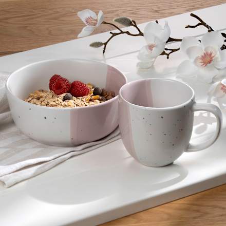 Müslischale Steingut rosa-weiß  Dekorieren & Einrichten