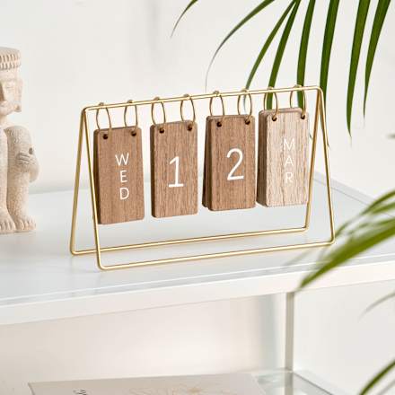 Tischkalender aus Metall/Holz, gold (24x6x14cm) keine Marke