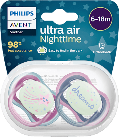 Schnuller ultra air Nighttime, rosa/grau , 6-18 Monate  PHILIPS AVENT