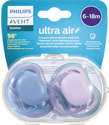 Silikonski dudi Ultra Air, 6-18m, vijolična in modra PHILIPS AVENT