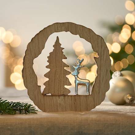 Holzaufsteller, Baumscheibe mit Elch & Baum Dekorieren & Einrichten