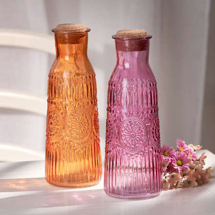 Glaskaraffe mit Schliff & Korkdeckel, lila Dekorieren & Einrichten