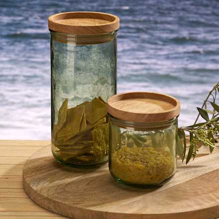Vorratsdose aus Glas mit Holzdeckel, grün (19 cm) Dekorieren & Einrichten
