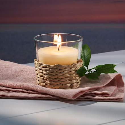 Kerzenglas gefüllt, Citronella mit Seegras, creme Dekorieren & Einrichten