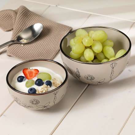 Schale Steingut Blumenmuster 13,5cm, taupe keine Marke