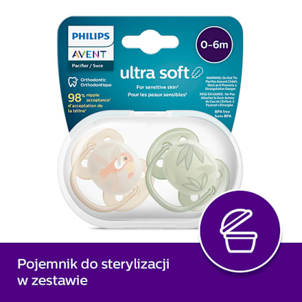 Smoczek Ultra Soft 0-6m neutral, tukan PHILIPS AVENT