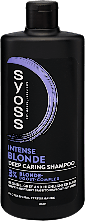 Hamvasító mélyápoló sampon Intense Blonde, szőke, ősz vagy melírozott hajra syoss