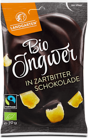 Schokolade Bio Ingwer in Zartbitterschokolade Landgarten