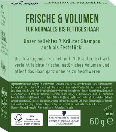 2in1 Frische & Volumen Festes Shampoo 7 Kräuter Schwarzkopf GLEM vital