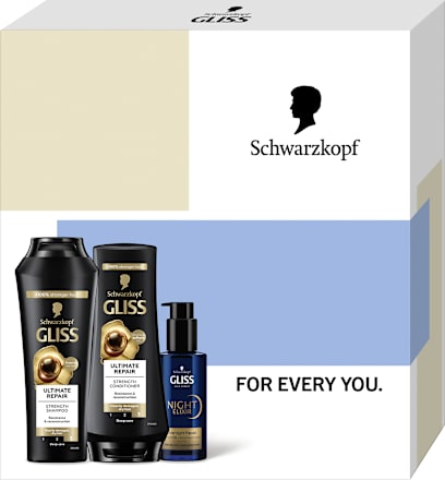 Козметичен комплект- Шампоан Ultimate Repair, 250ml + Балсам Ultimate Repair 200ml + Нощен еликсир Overnight Repair, 100ml Schwarzkopf GLISS