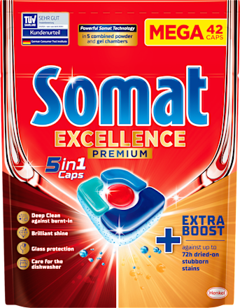 Таблетки за съдомиялна машина Excellence Premium 5в1, 42 броя Somat