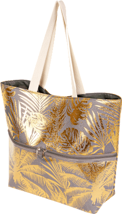 Strandtasche grau glänzend mit Blatt-Muster keine Marke
