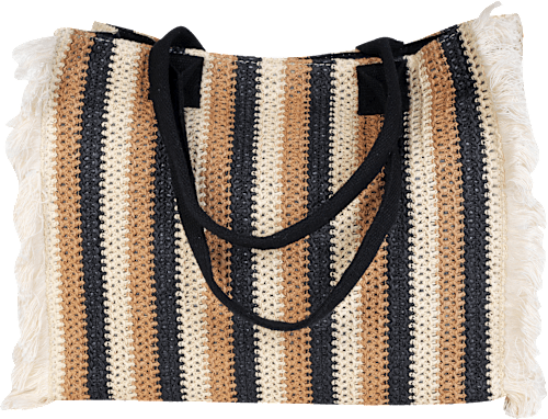 Strandtasche beige-schwarz mit Fransen  keine Marke