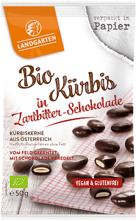 Schokolade Bio Kürbis in Zartbitterschokolade Landgarten